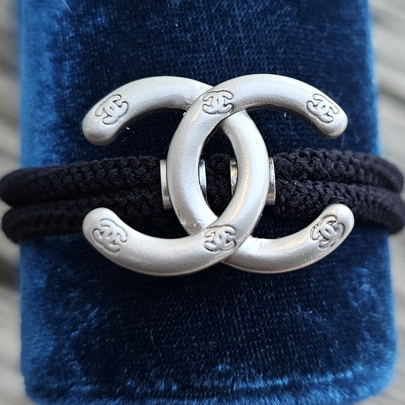 Chanel Silver Logo Hair Tie - Picture 2 of 3